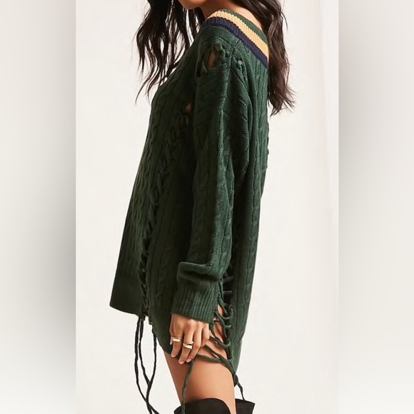 NEW FOREVER 21 GREEN VARSITY CABLE KNIT TOP DRESS BY ontwelfth SZ S - Picture 3 of 4
